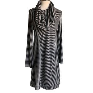 Dakini grey black striped dress, comfort athleisure, jersey knit A line dress. S